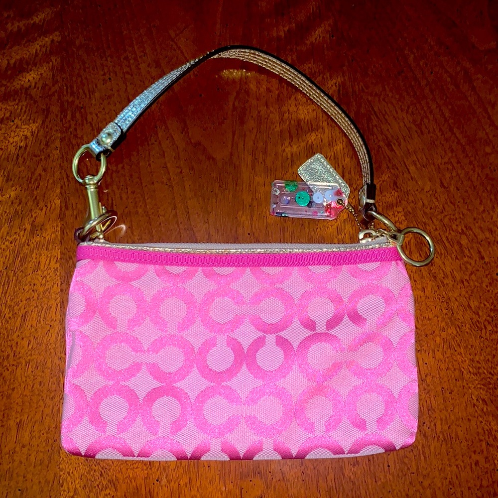Pink and gold rare vintage Coach wristlet. - Picture 2 of 2